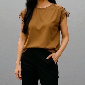 Joie Linen Blend Ruched Sleeve Tee in Terracotta Women’s Size Medium